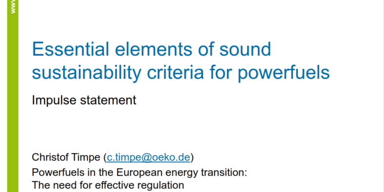 Christof Timpe (Öko Institut): Essential elements of sound sustainability criteria for powerfuels